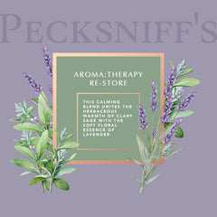 Pecksniff's Aroma Therapy bottle label closeup highlighting calming blend