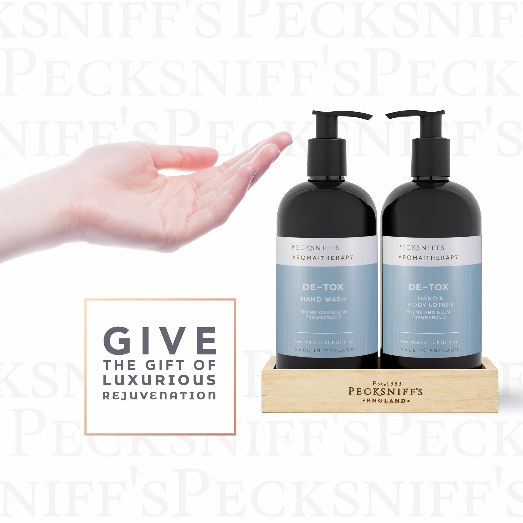 Bathroom display with Pecksniff's De-Tox set on a vanity