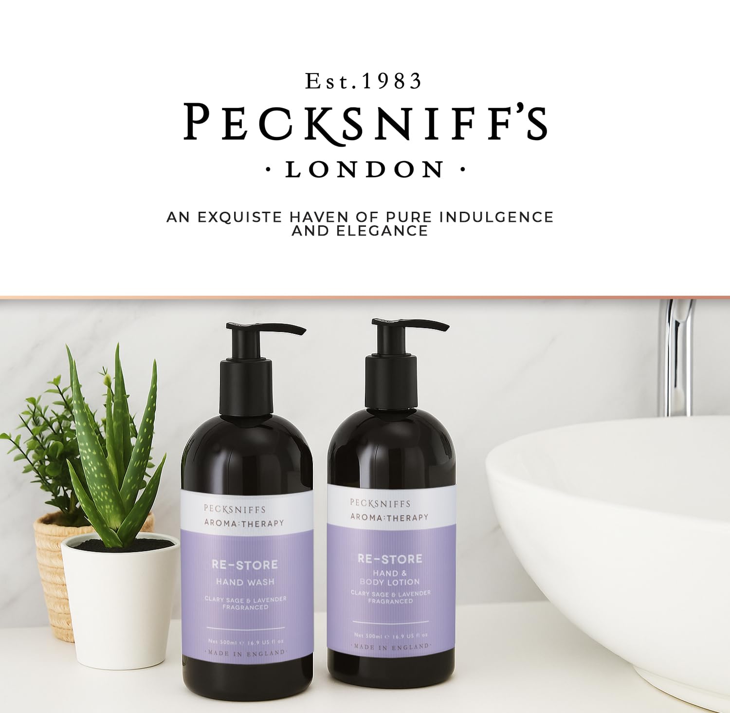 Gift-ready Pecksniff's Aroma Therapy packaging for a thoughtful bath set