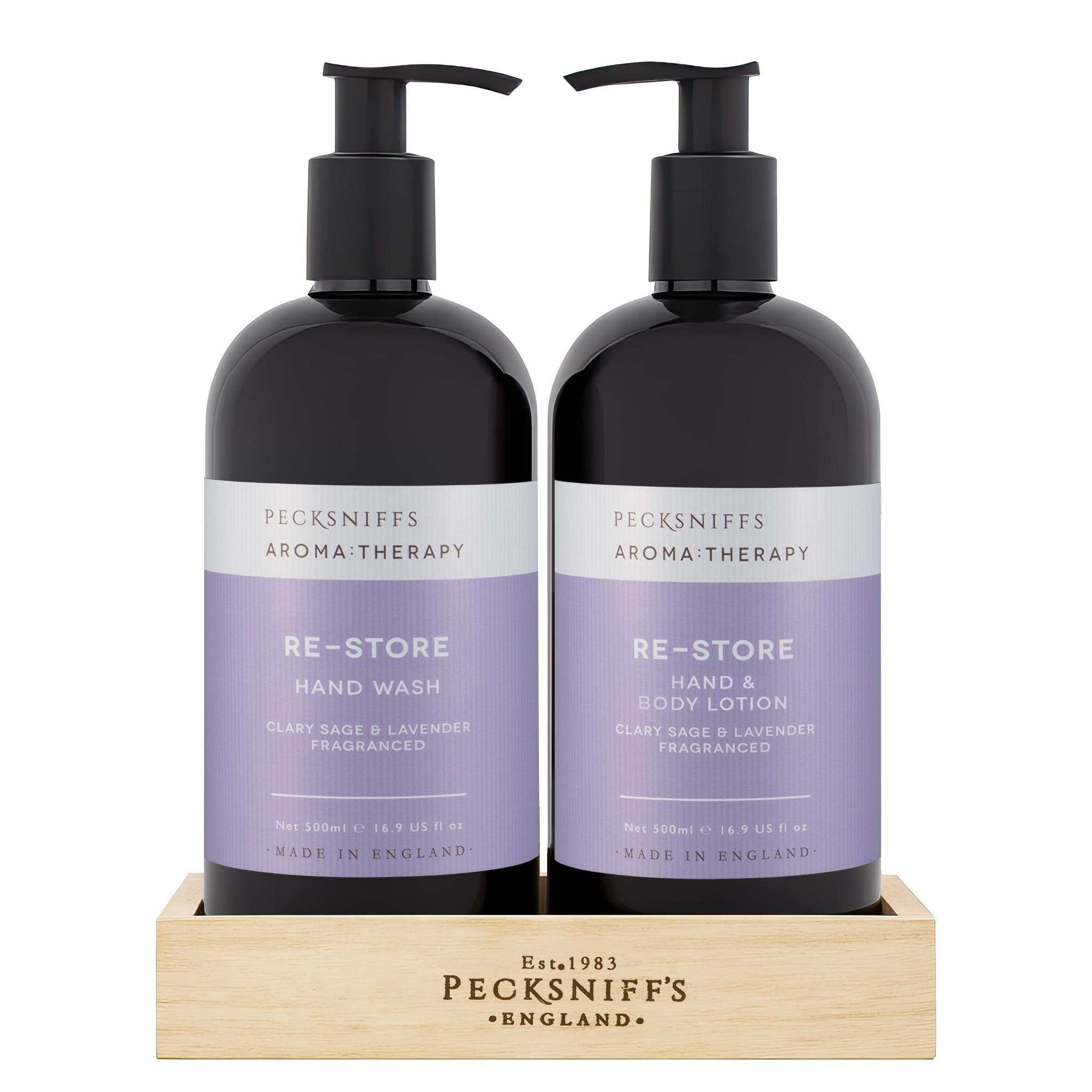 Pecksniff's Aroma Therapy hand wash pump with calming, woody fragrance for soothing cleansing