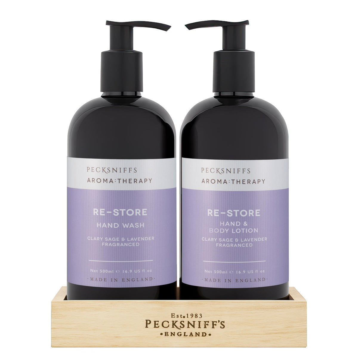 Pecksniff's Aroma Therapy hand wash pump with calming, woody fragrance for soothing cleansing