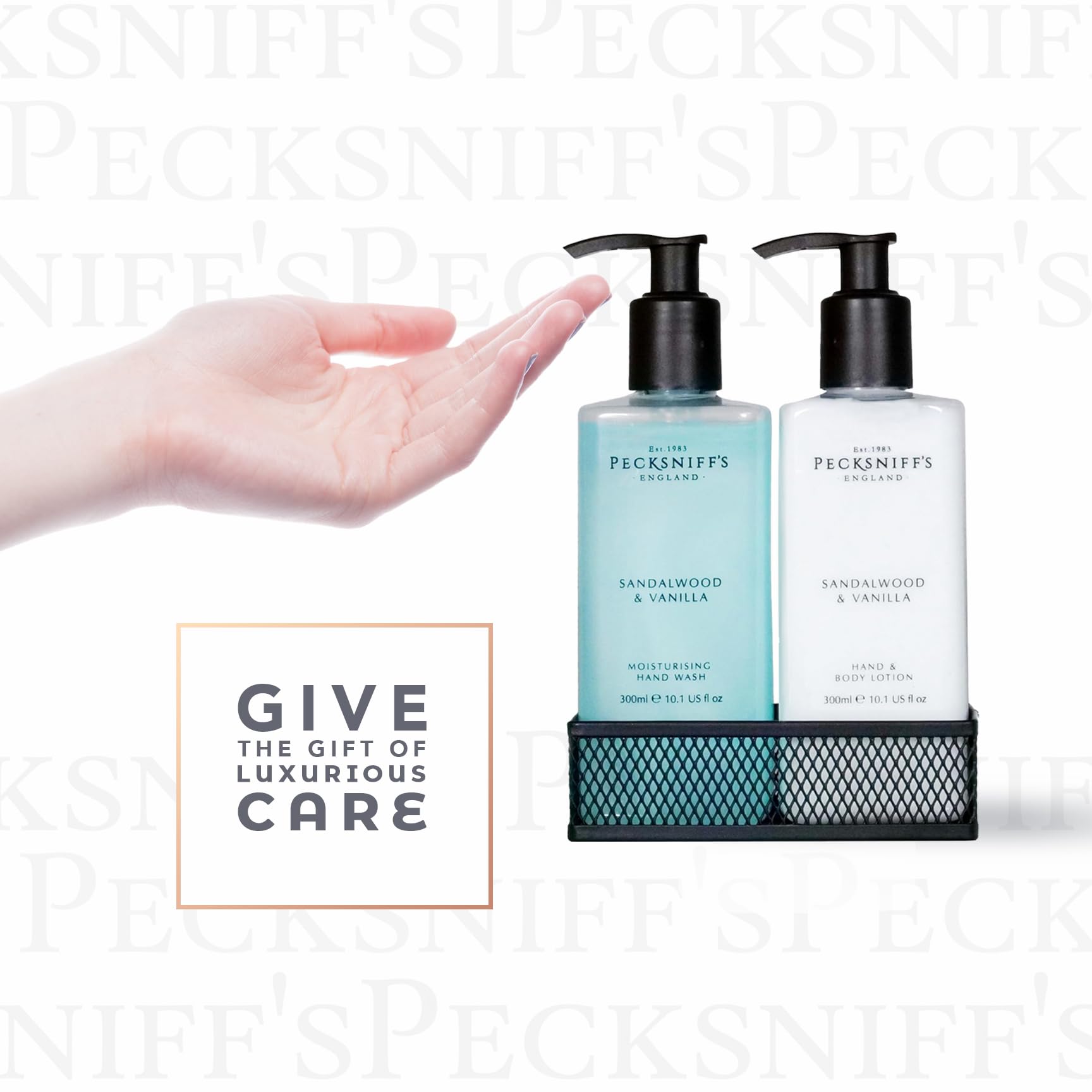 Countertop scene with Pecksniff's dispenser set for everyday use