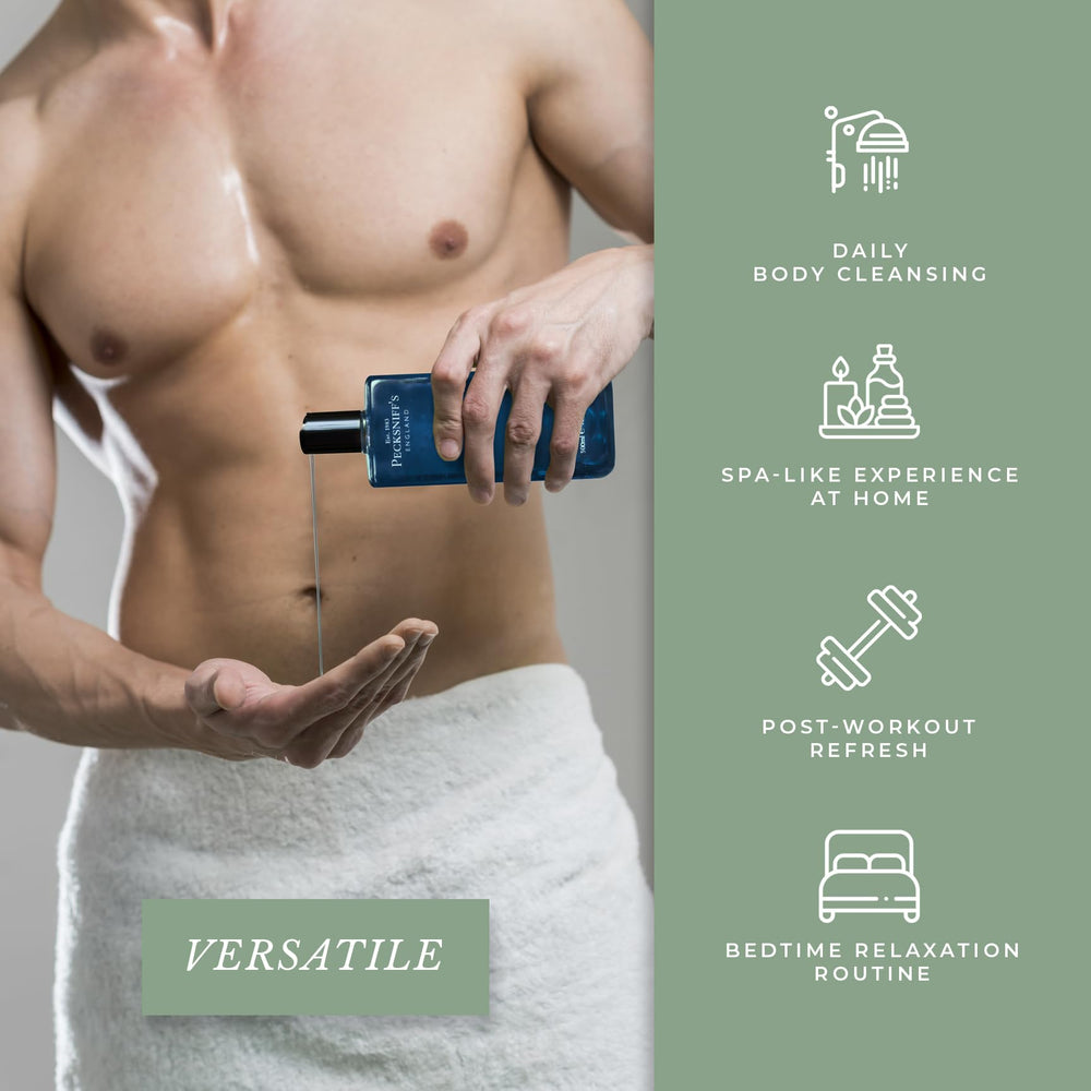 Pecksniff's Men's Bath Gel after-workout use, refreshing post gym