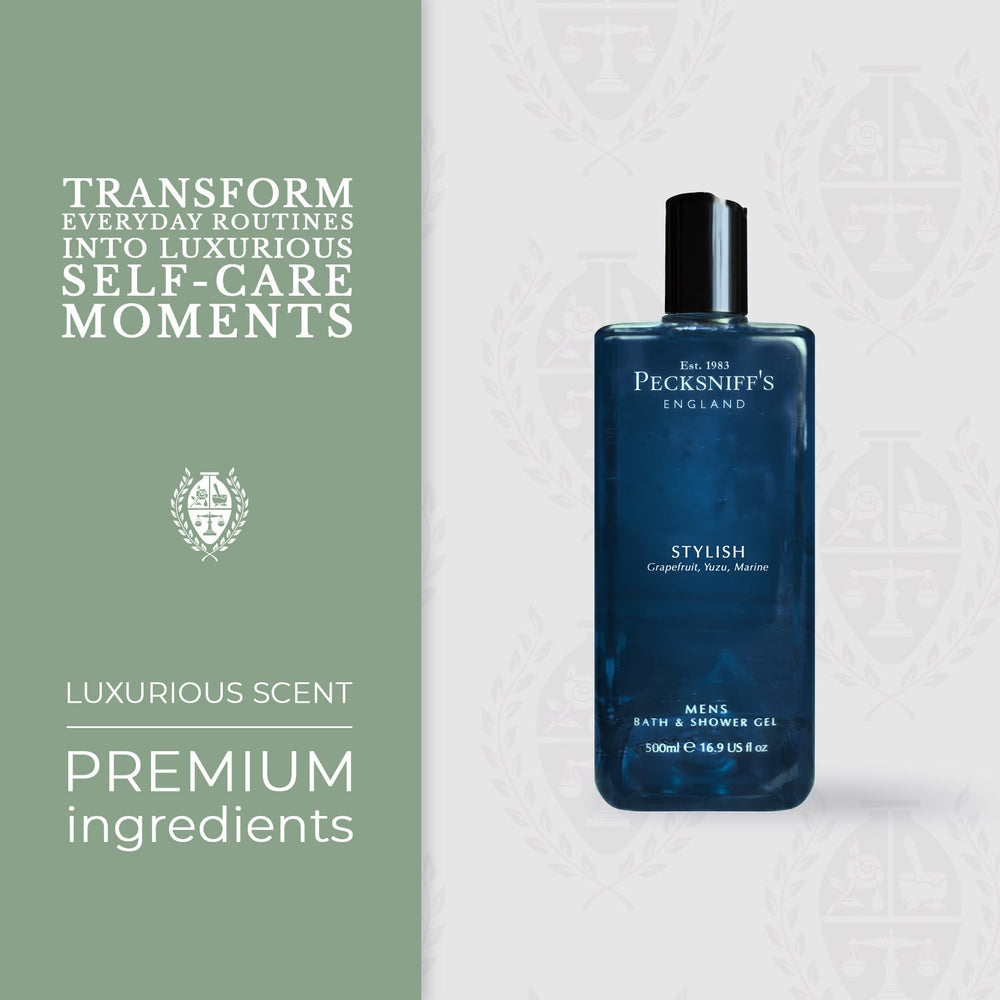Pecksniff's Men's Bath Gel 500ml bottle offers long-lasting supply