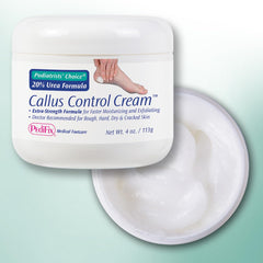 Pedifix extra-strength callus foot cream jar targets tough skin for smoother feet.
