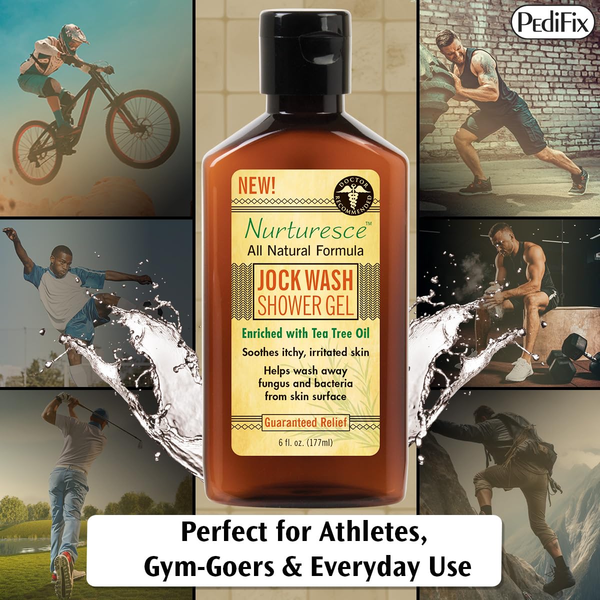 Pedifix Nurturesce Jock Wash features a light herbal scent