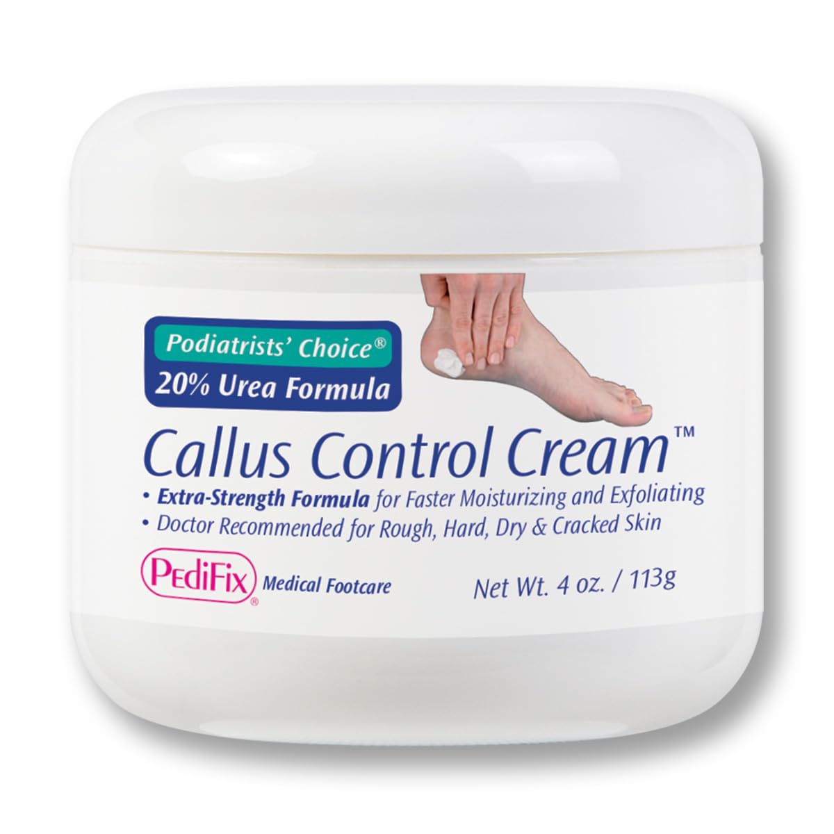 Pedifix podiatrists' choice 20% urea foot cream jar for callus smoothing and hydration.