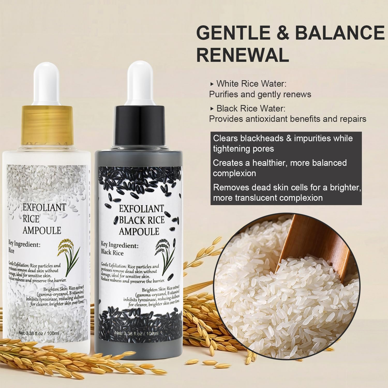 Peel Shot Glow Rice Ampoule Duo serum bottle highlights hydrating actives for a radiant complexion.