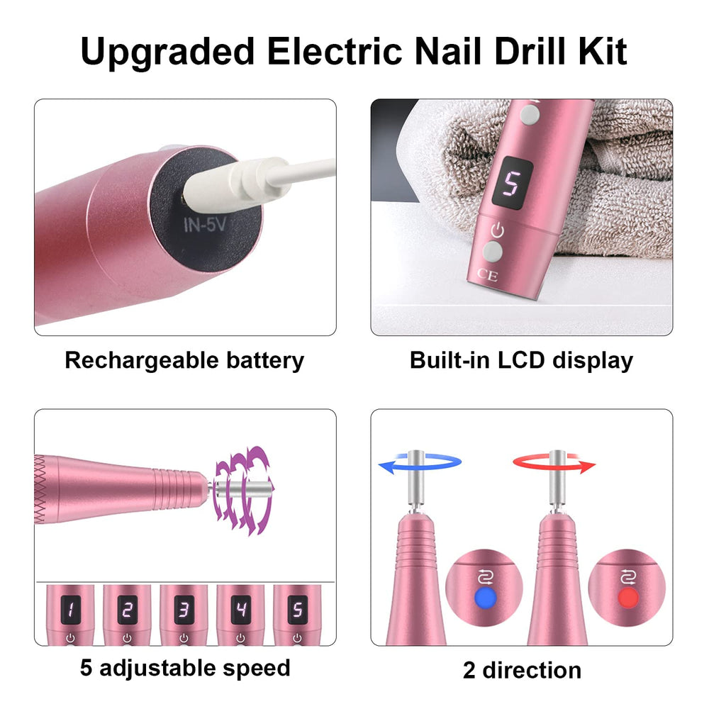 PEL-CAS nail drill LCD display visible for precise speed control.
