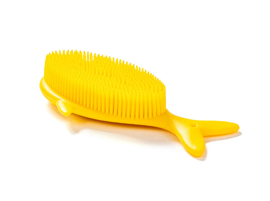 Penepico Whale-Yellow sensory brush front view for gentle skin contact