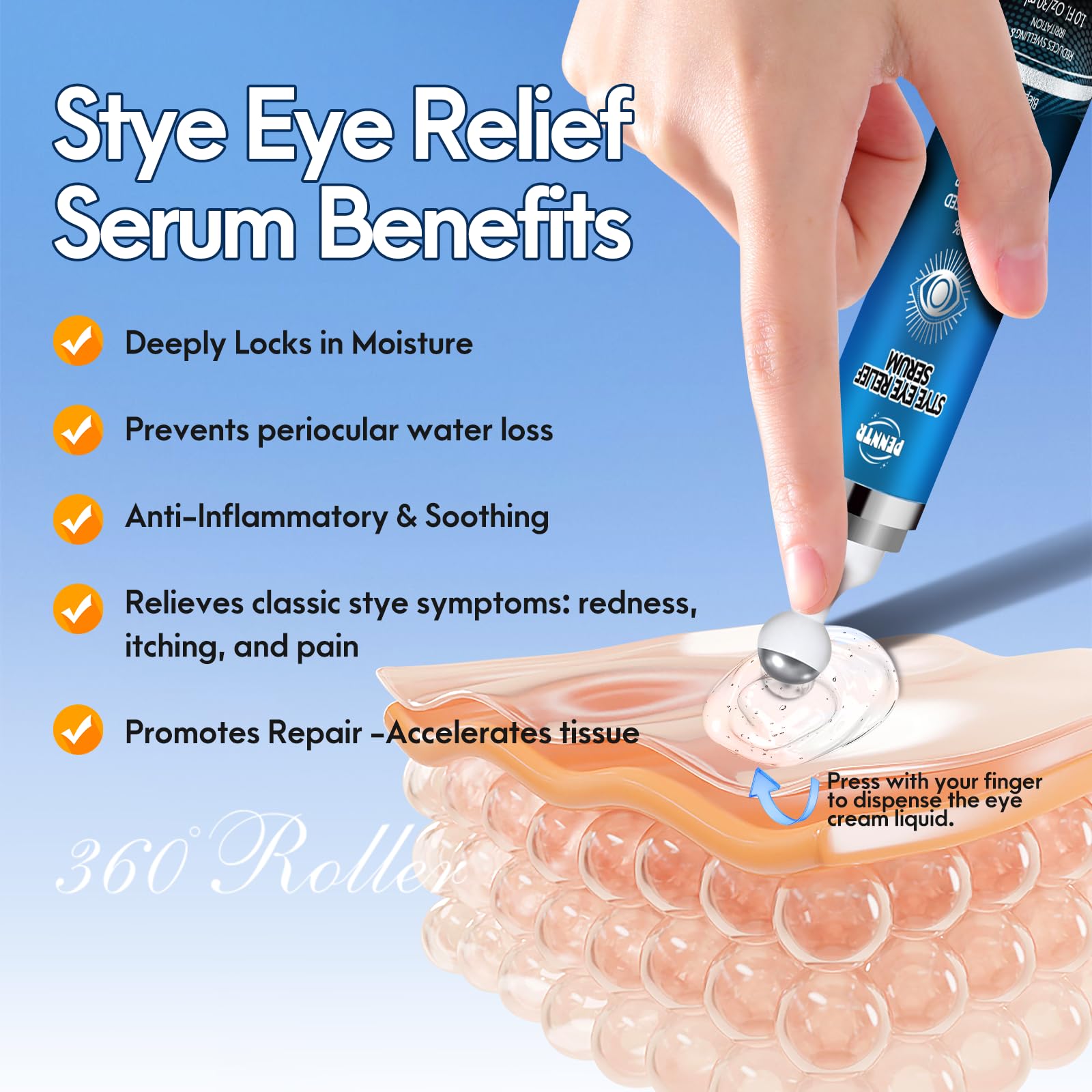 PENNTR eye serum roller application on lid for quick soothing
