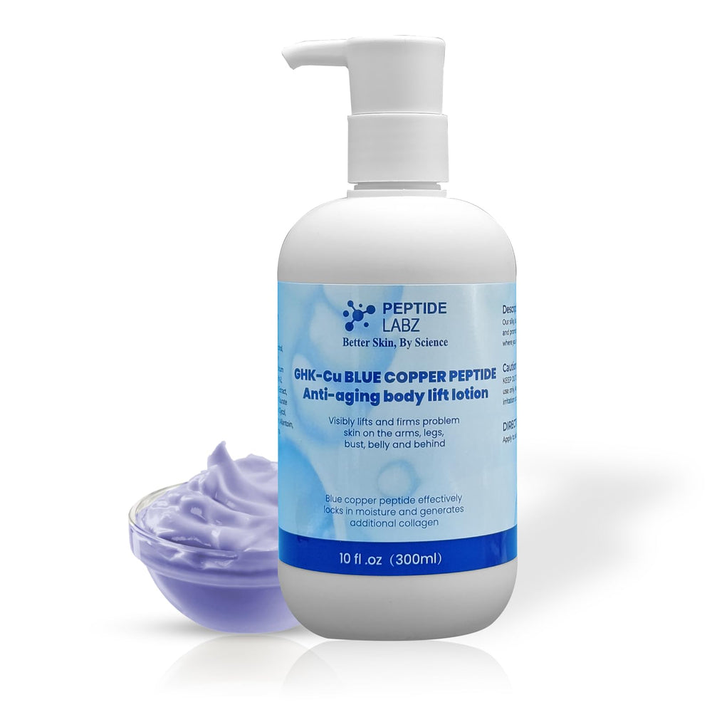 PeptideLabz Copper Peptide Body Lotion bottle—hydration for smoother skin.