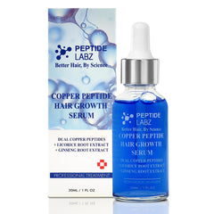PeptideLabz copper peptide serum drops applied to scalp for fuller look.