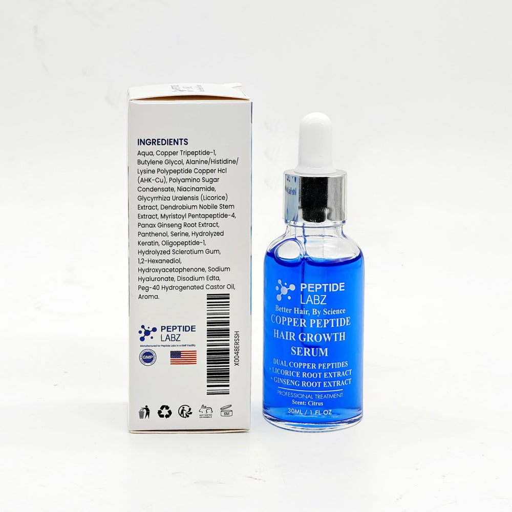 Daily use drops on scalp for vitality with PeptideLabz.
