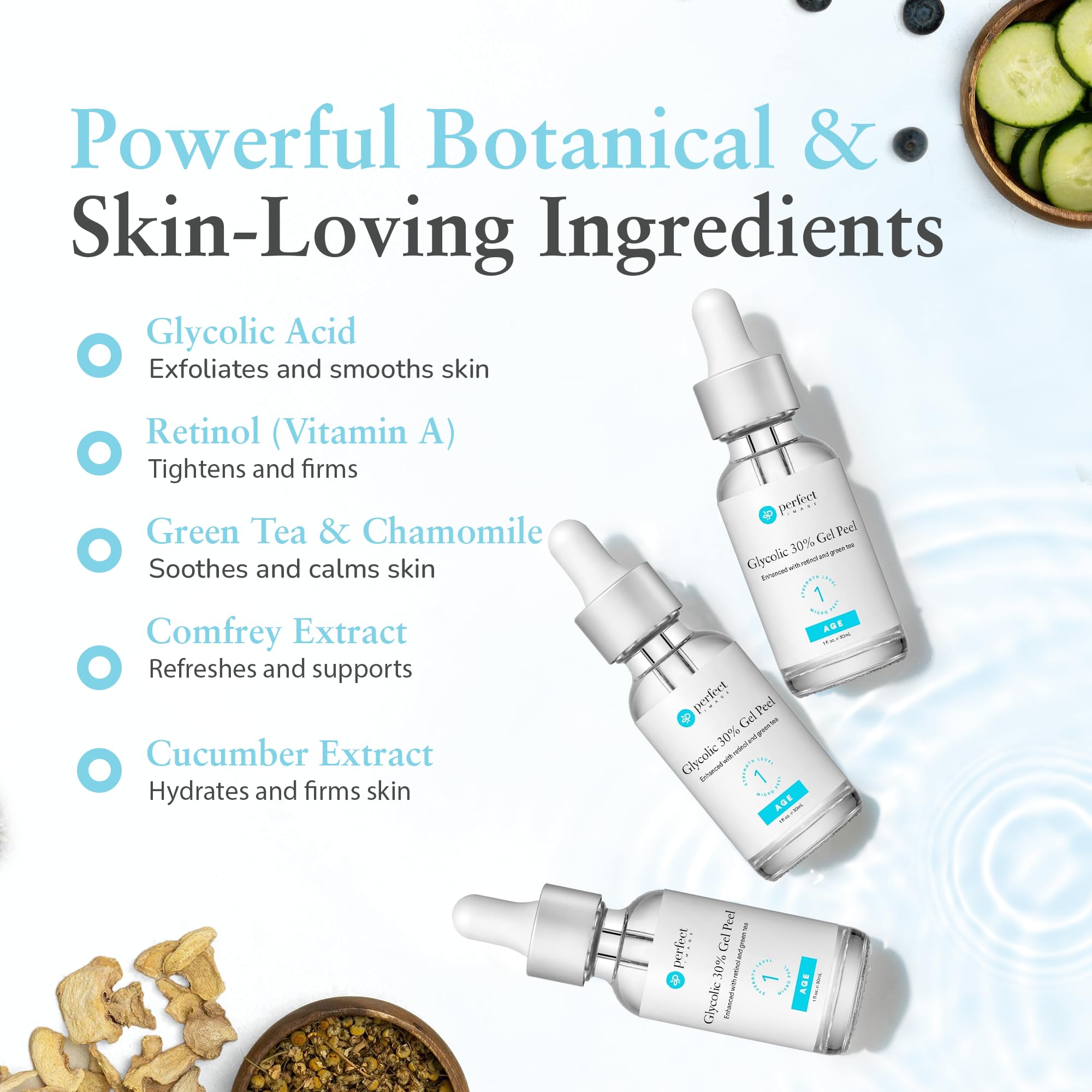Perfect Image Glycolic 30% Peel application glove illustrates at-home professional use.
