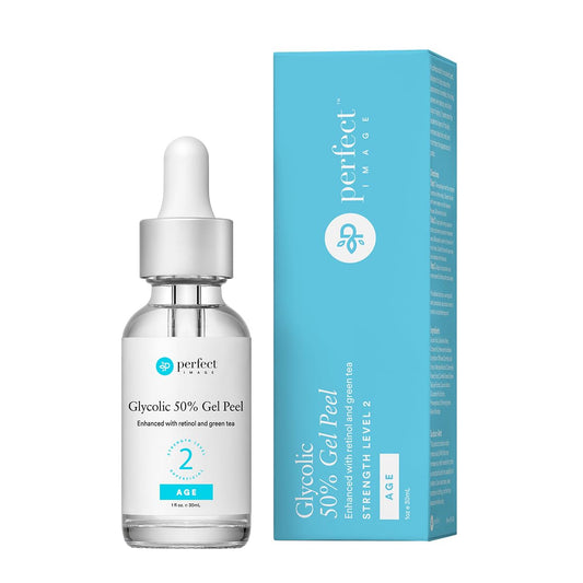 Perfect Image glycolic 50 percent gel peel bottle for professional-grade treatment.