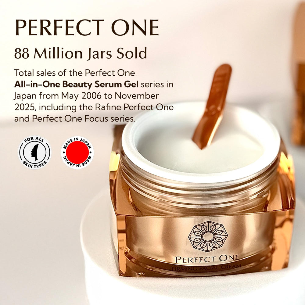 PERFECT ONE Firming Face Cream near eye area indicating all-in-one care.