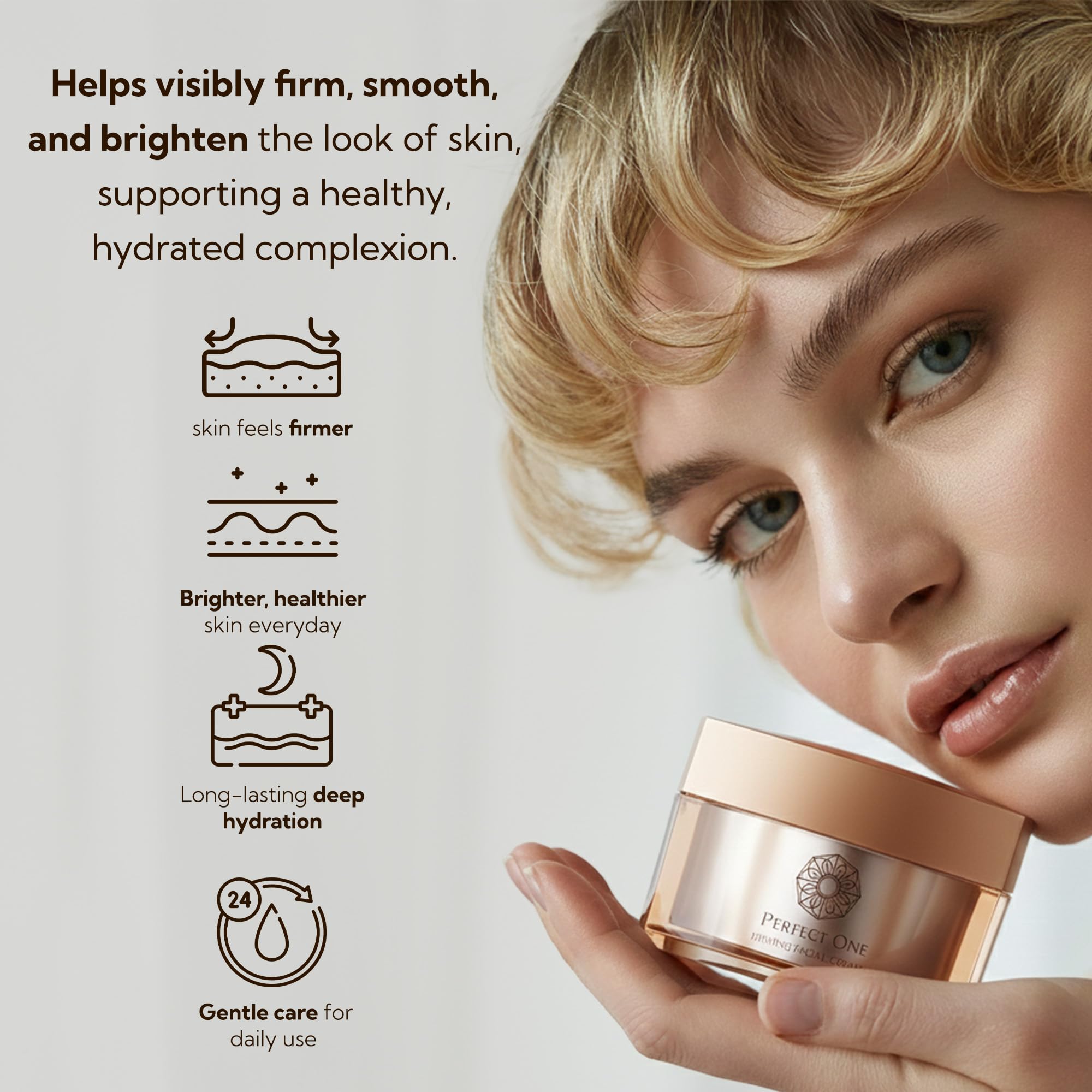 Luxurious jar of PERFECT ONE Firming Face Cream for premium skincare.