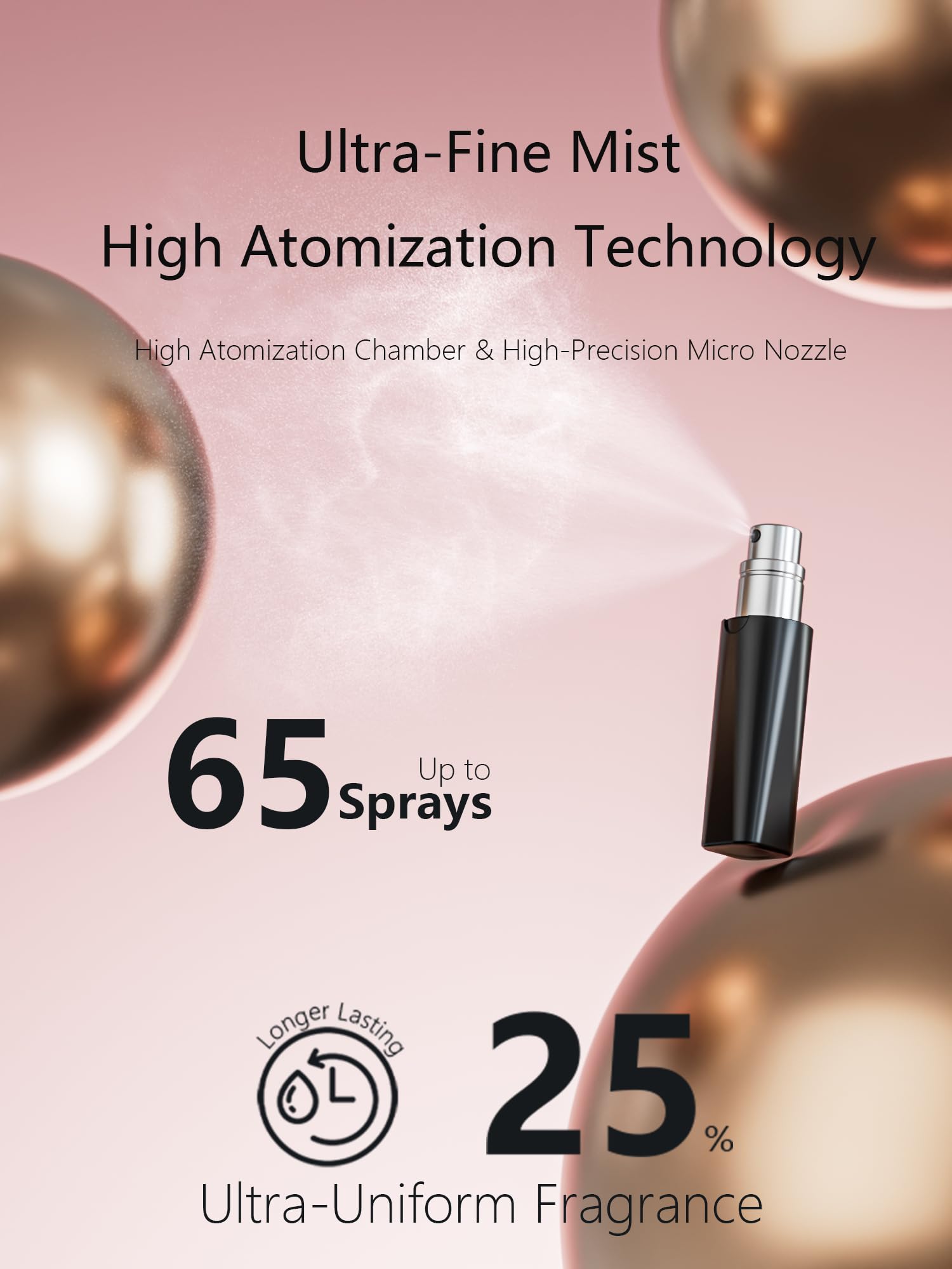 Perfume Pod ATOM01 black features a fine mist nozzle for even distribution.