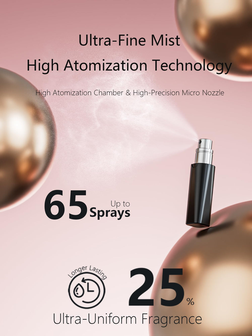Perfume Pod ATOM01 black features a fine mist nozzle for even distribution.