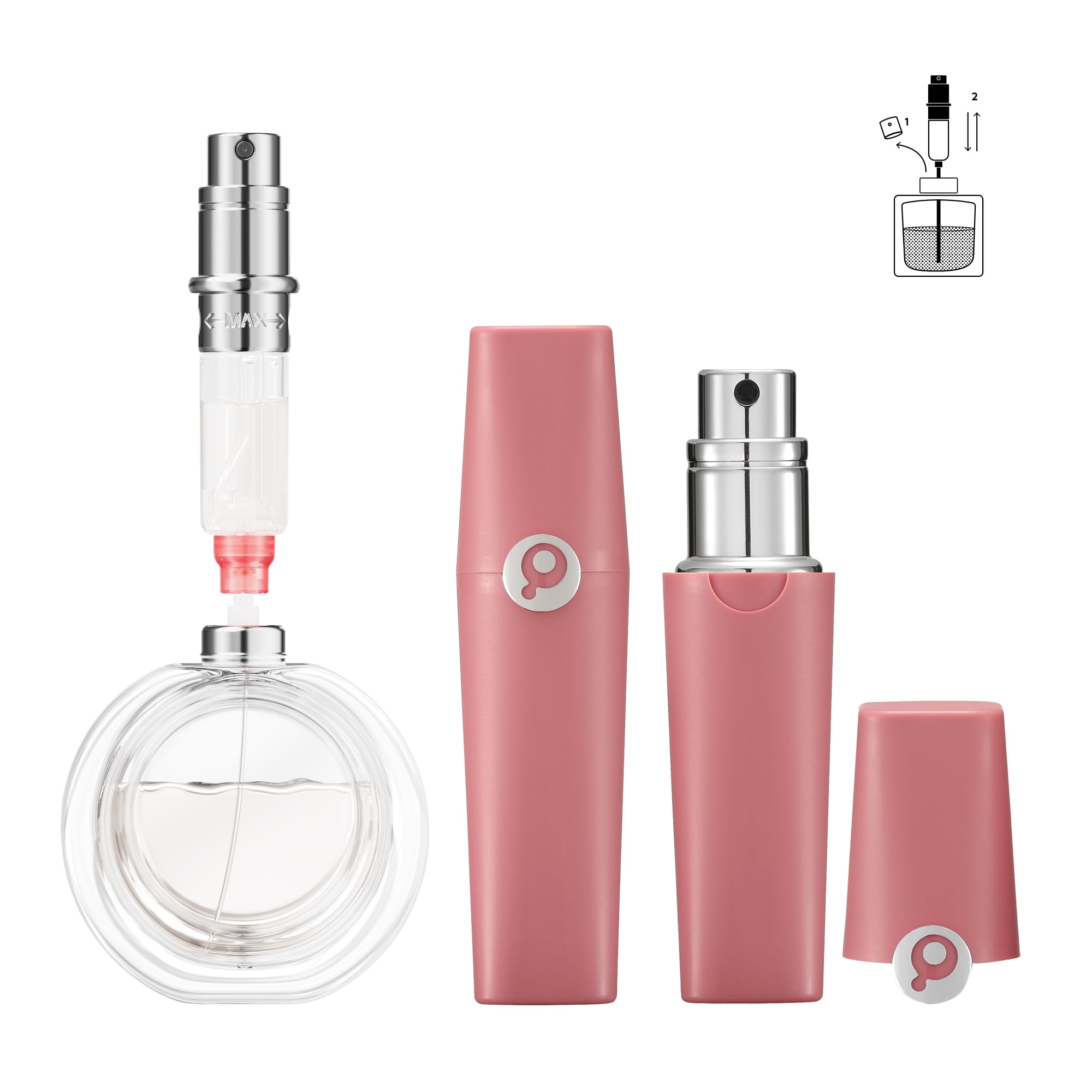 Perfume Pod ATOM01 Pink front view showcases compact, portable atomizer.