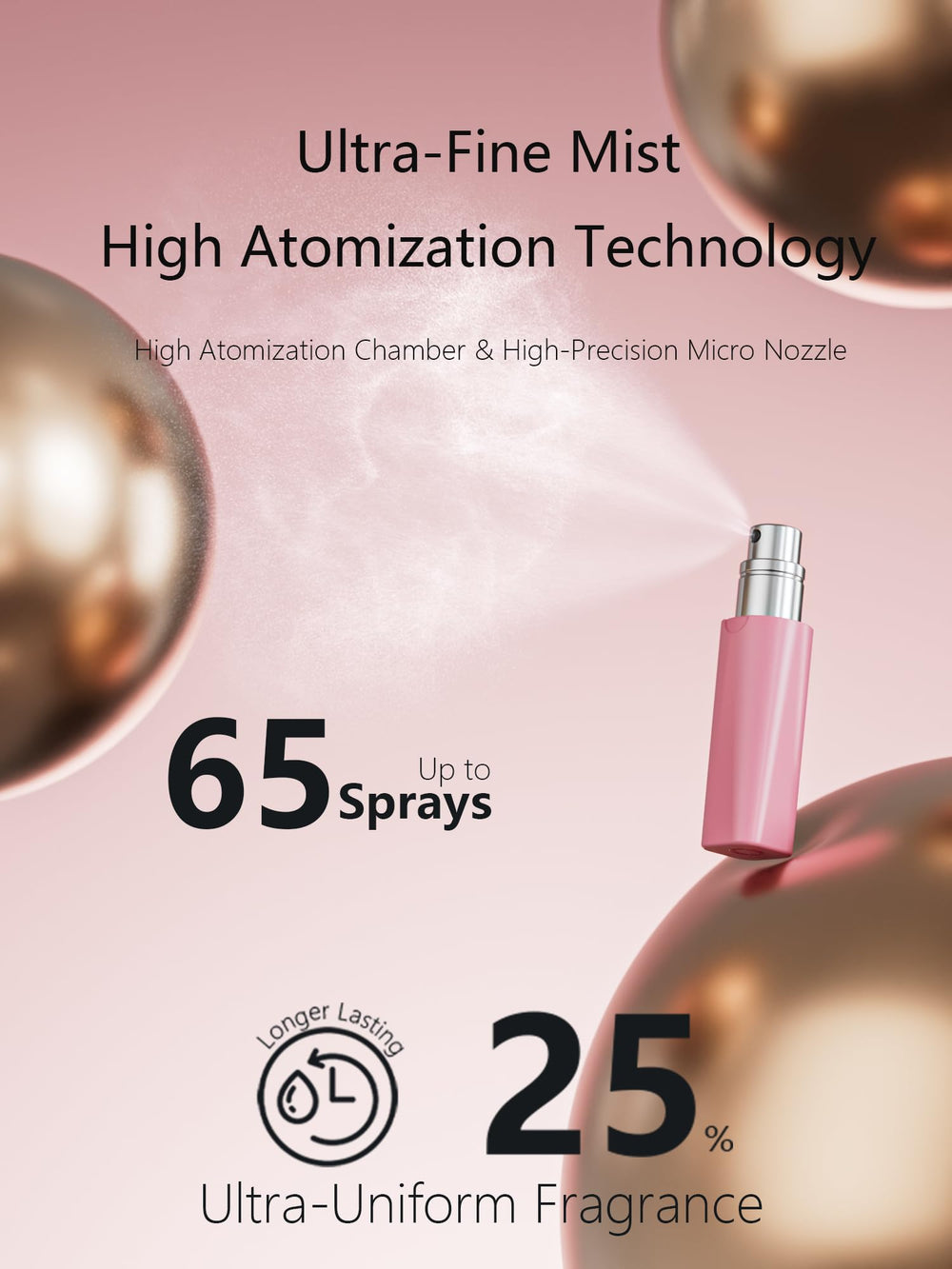 Perfume Pod ATOM01 Pink HD nozzle delivers a fine mist for even application.