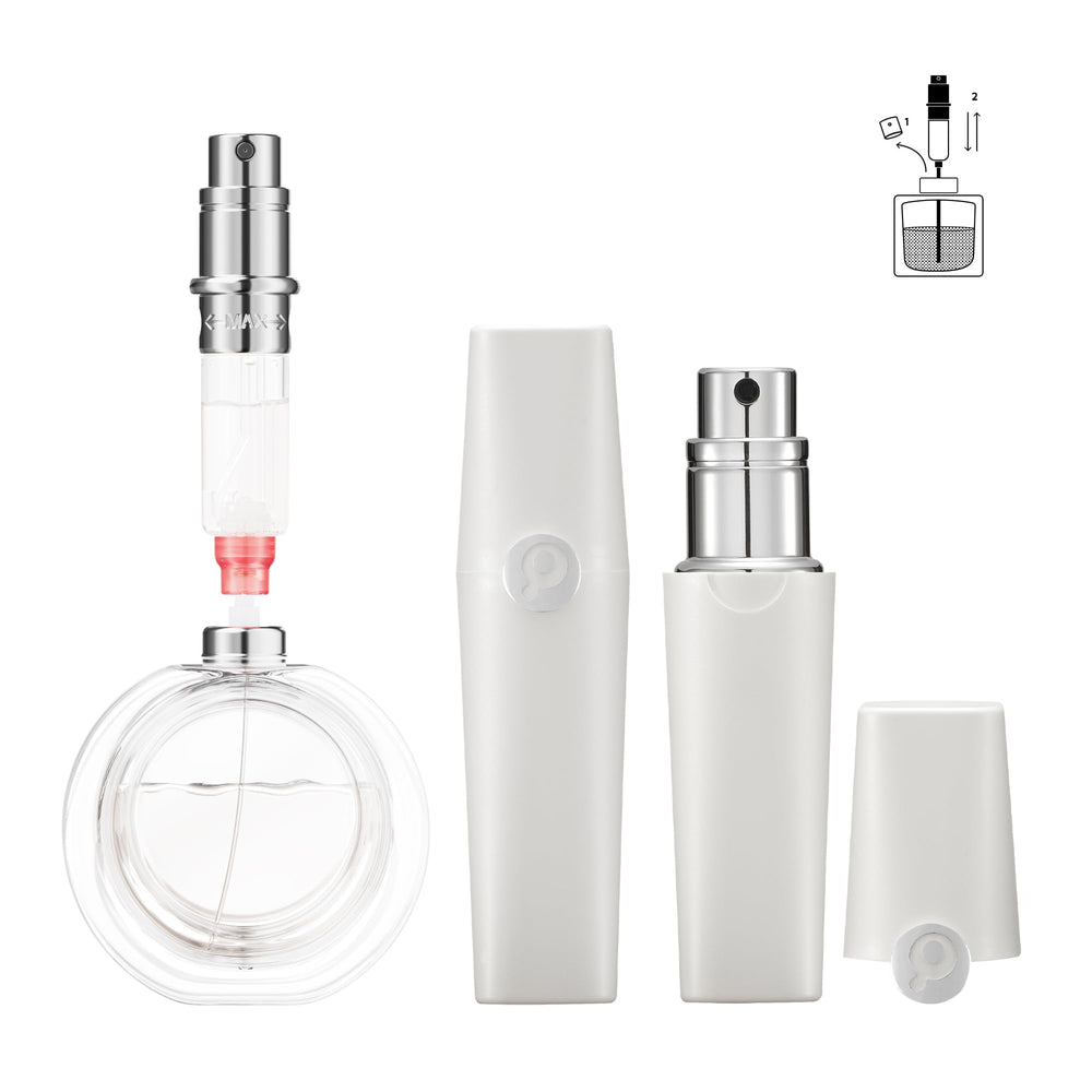 Perfume Pod ATOM01 white front view shows compact design ideal for travel.