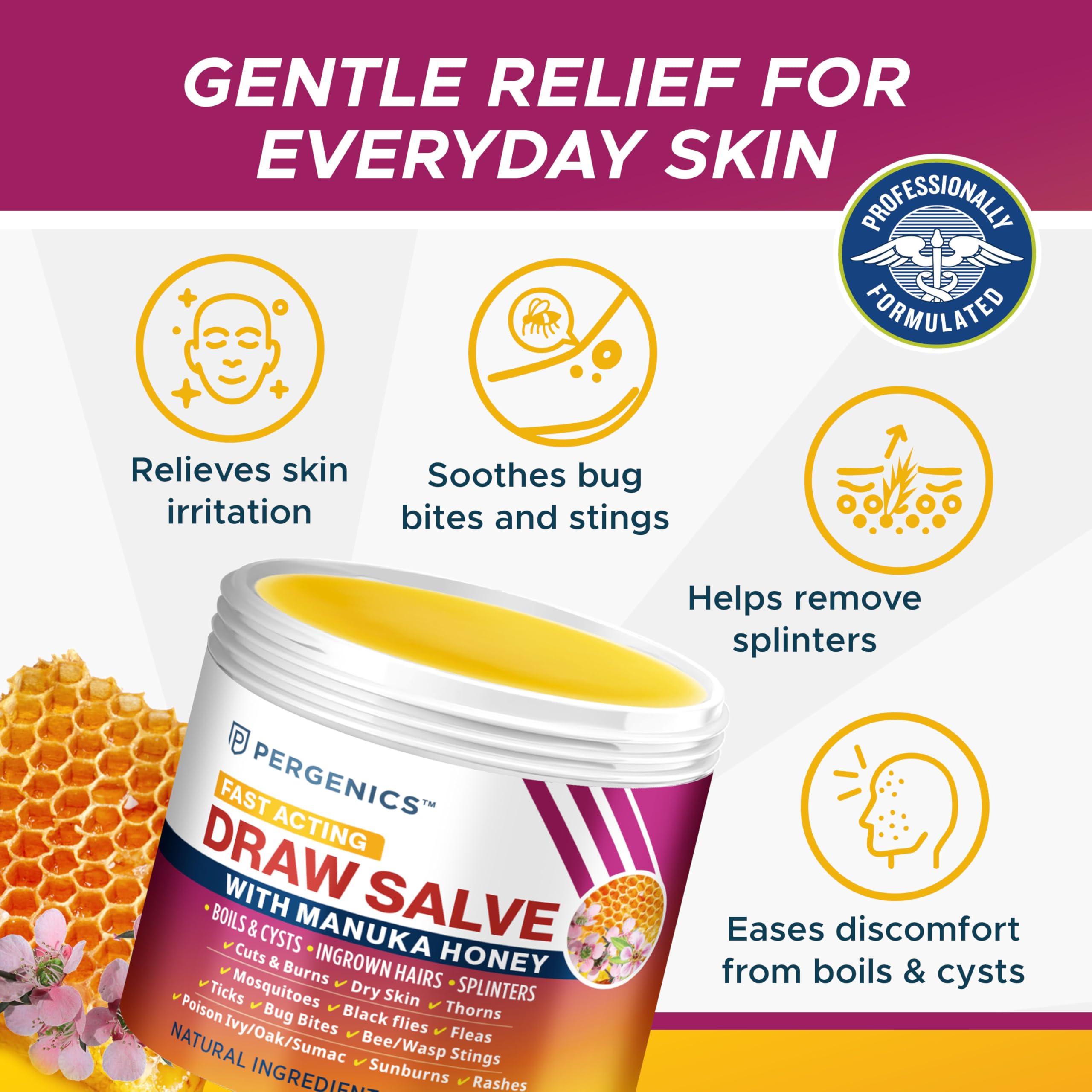 Pergenics Manuka Honey Draw Salve for bug bites and itching relief