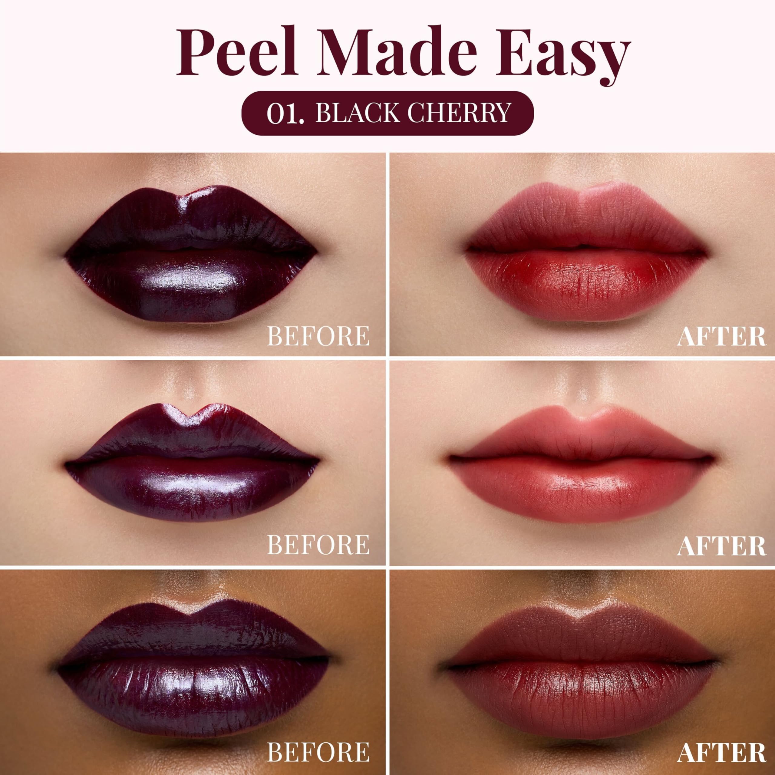Peripera Ink Peel Off Lip Stain on lips shows bold transfer-proof finish.