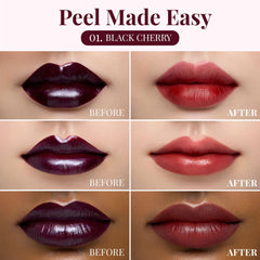 Peripera Ink Peel Off Lip Stain on lips shows bold transfer-proof finish.