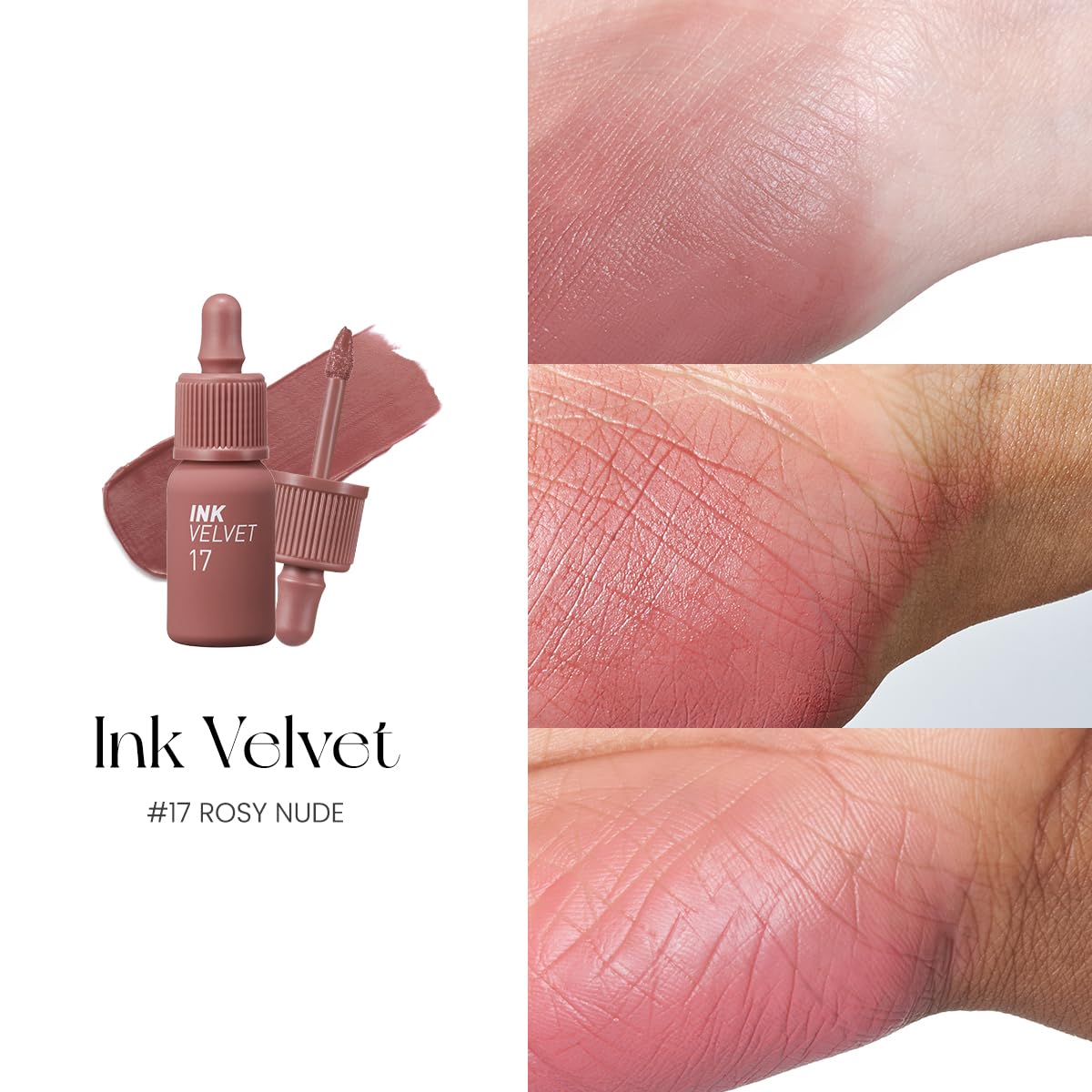 Peripera Ink the Velvet Lip Tint shade range swatch offers day-to-night versatility.