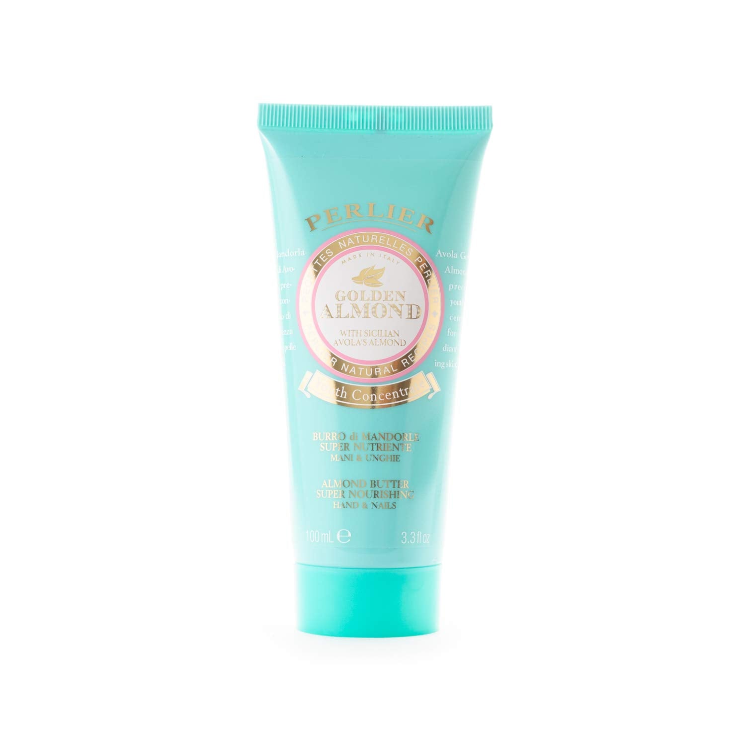 Perlier Golden Almond Hand and Nail Butter jar for nourished skin and nails.