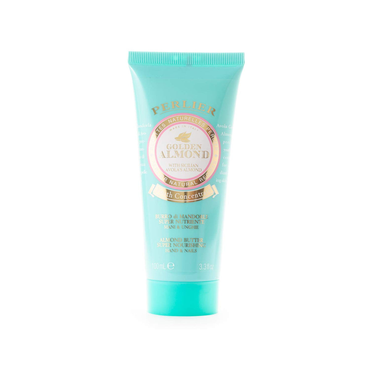 Perlier Golden Almond Hand and Nail Butter jar for nourished skin and nails.