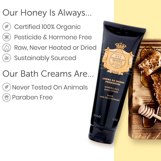 Perlier Imperial Honey foaming lather releases natural oils for nourishing cleanse.