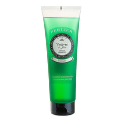Perlier Vetiver Foaming Shower Gel bottle with earthy scent for daily cleansing and hydrating skin.