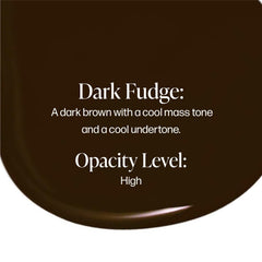 Front label of Dark Fudge showing vegan cosmetic ink.