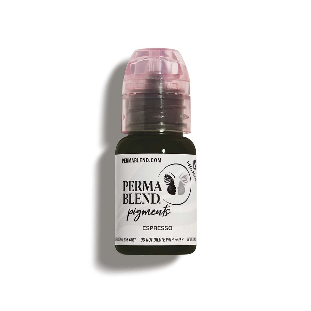 Perma Blend Espresso Brown microblading ink bottle for brows, vegan and precise pigment.