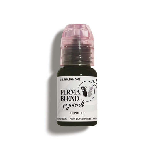 Perma Blend Espresso Brown microblading ink bottle for brows, vegan and precise pigment.
