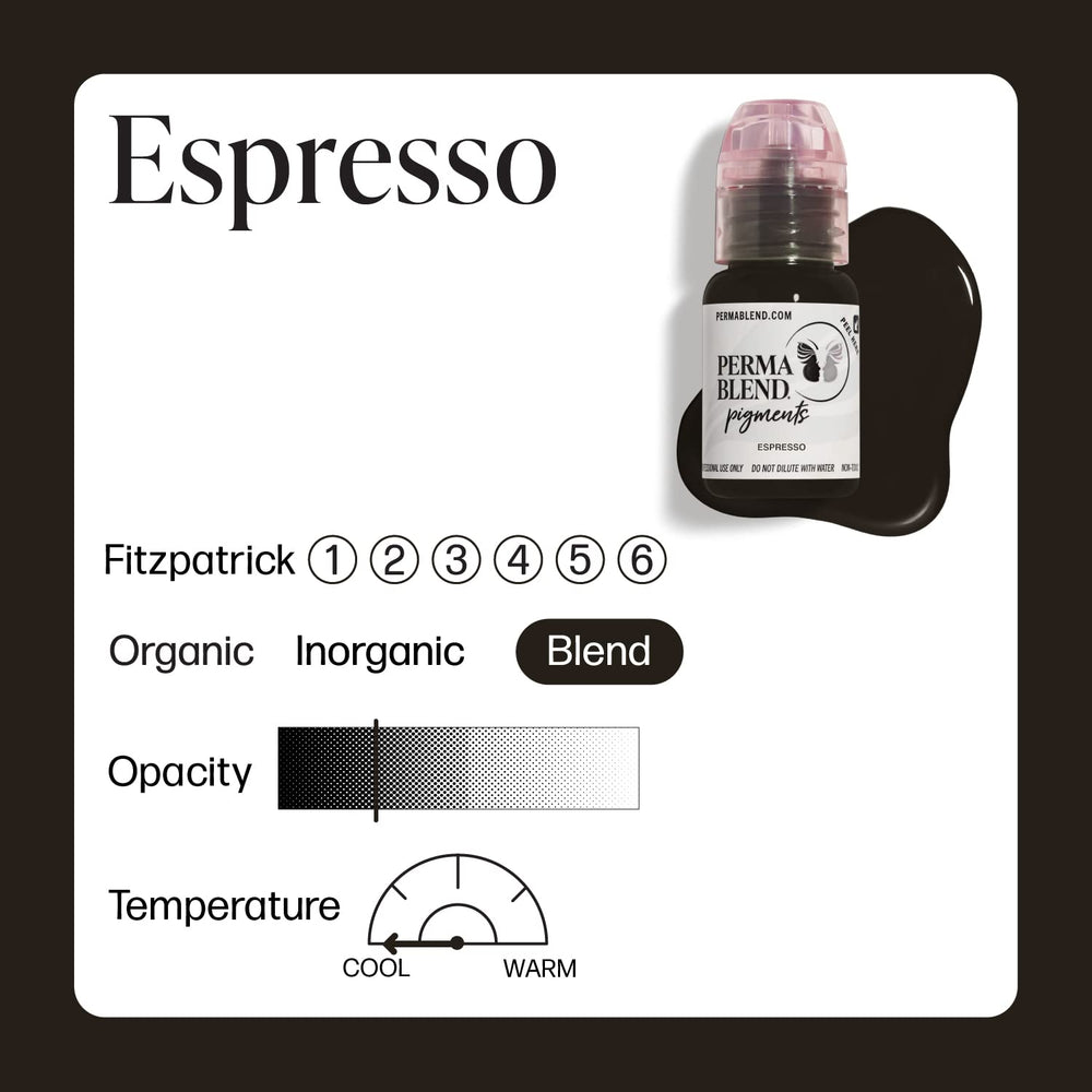 Perma Blend Espresso Brown vegan formulation emphasizes cruelty-free PMU ink.
