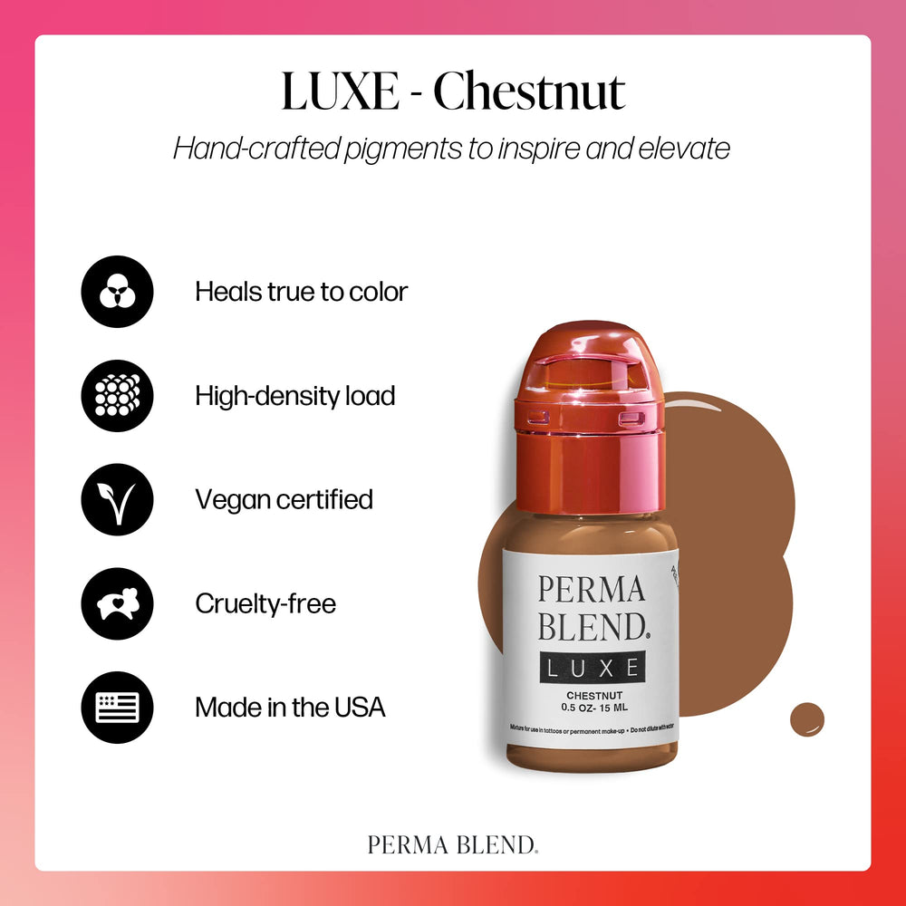 Perma Blend Luxe Chestnut skin swatches show warm light brown shade