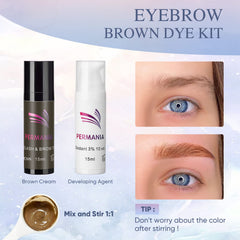 PERMANIA Brow Color Brown Dye Bottle highlighted for natural tint.