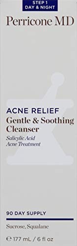 Perricone MD Acne Relief Cleanser bottle-back with usage notes for acne-prone skin care