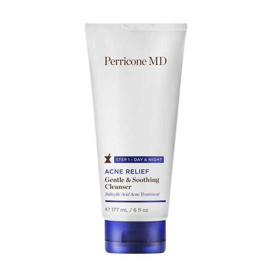 Perricone MD Acne Relief Gentle & Soothing Cleanser bottle-front for gentle daily cleansing on acne-prone skin