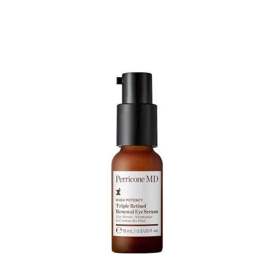 Perricone MD Triple Retinol Eye Serum bottle closeup, signaling premium anti-aging care.