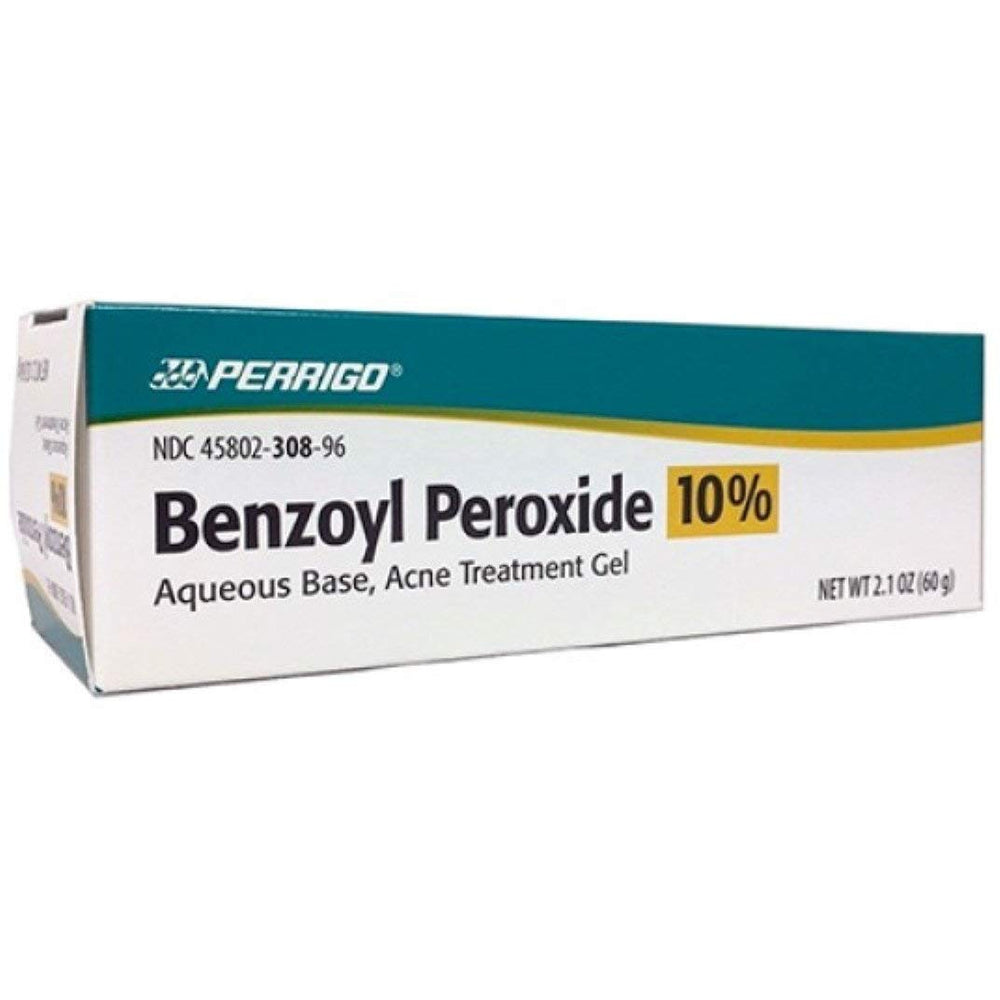 Perrigo benzoyl peroxide acne gel tube for targeted blemish treatment