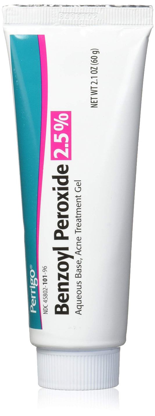 Perrigo benzoyl peroxide acne gel 60g tube front view for easy skincare routines