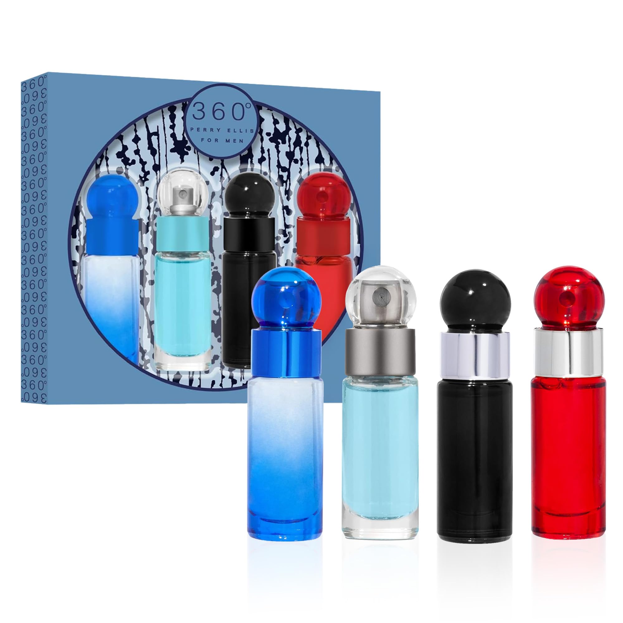 Perry Ellis 360° mini set packaging shown as a compact gift option and travel companion