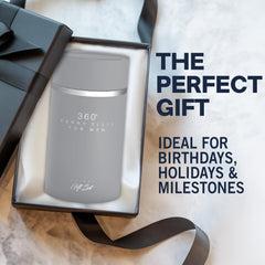 Perry Ellis 360° packaging closeup, highlights citrus and woody notes.