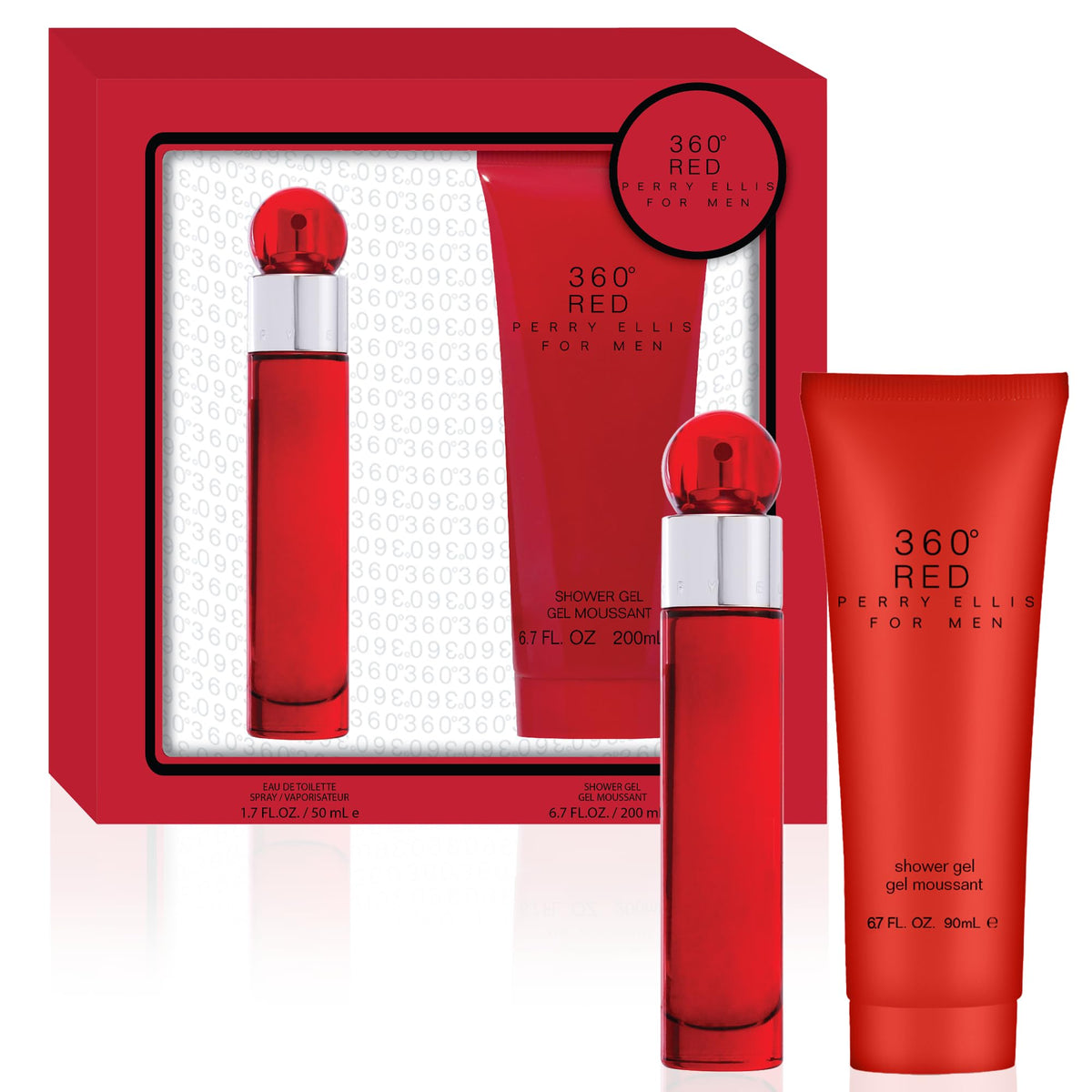 Perry Ellis 360° Red for Men EDT bottle in display, crisp masculine fragrance.