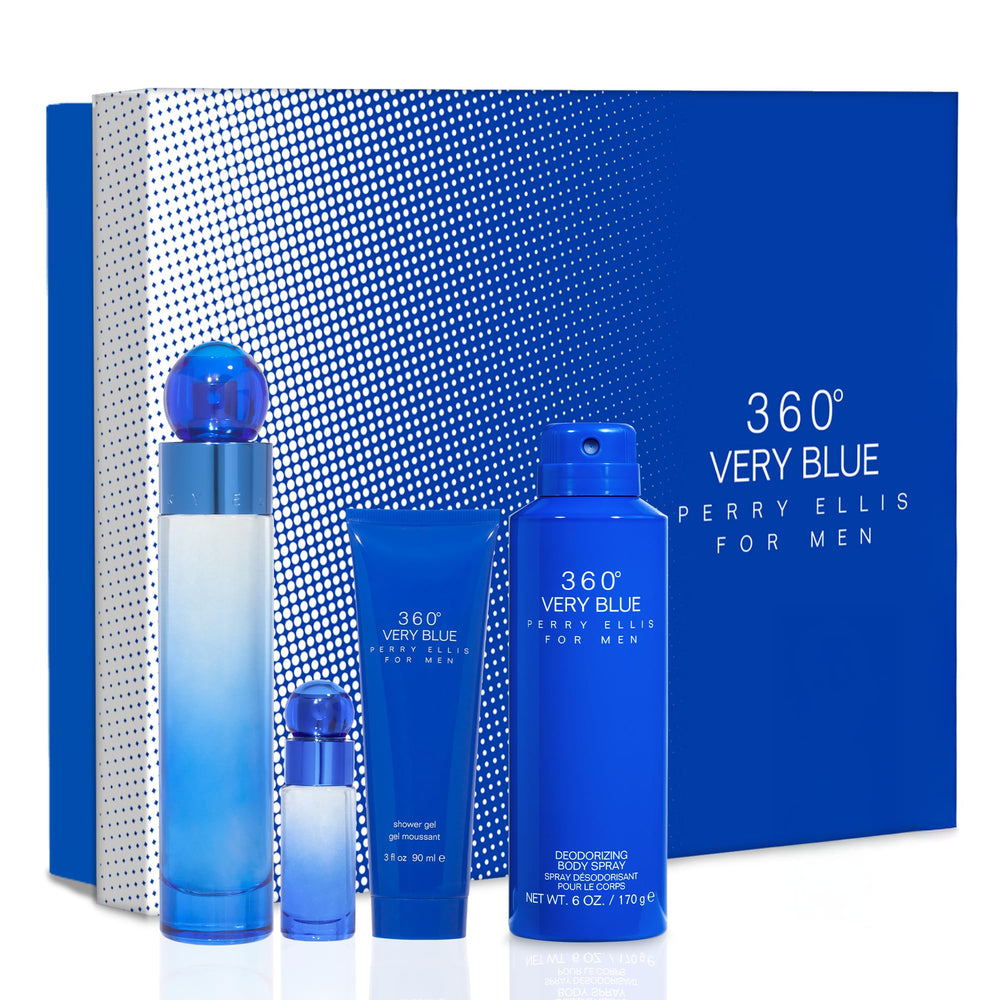 Perry Ellis 360° Very Blue EDT bottle close up highlighting fresh citrus notes.
